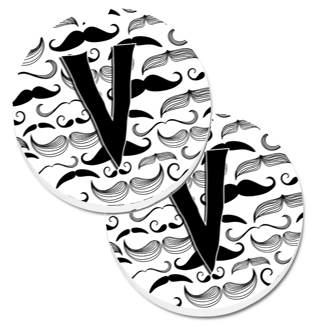 Letter V Moustache Initial Set of 2 Cup Holder Car Coaster