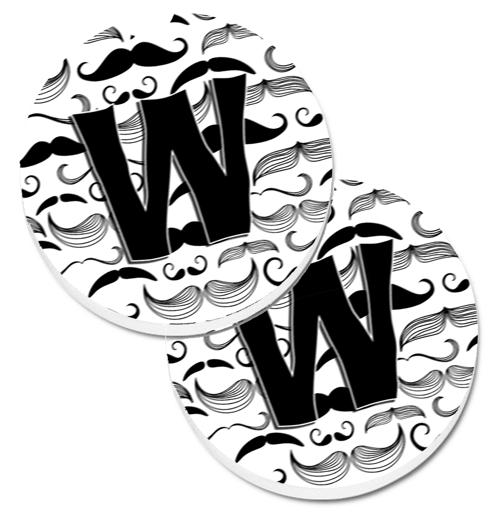 CJ2009-WCARC Letter W Moustache Initial Set of 2 Cup Holder Car Coaster