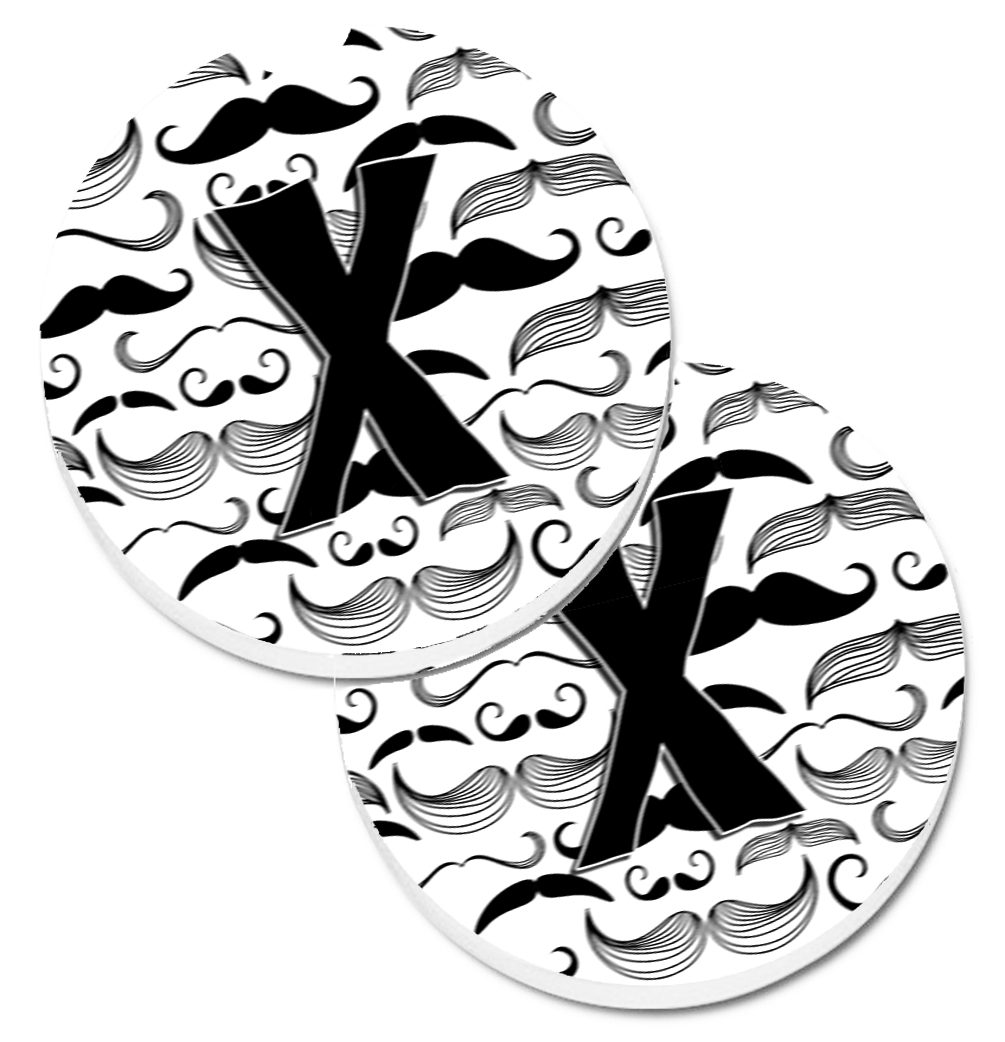 Letter X Moustache Initial Set of 2 Cup Holder Car Coaster