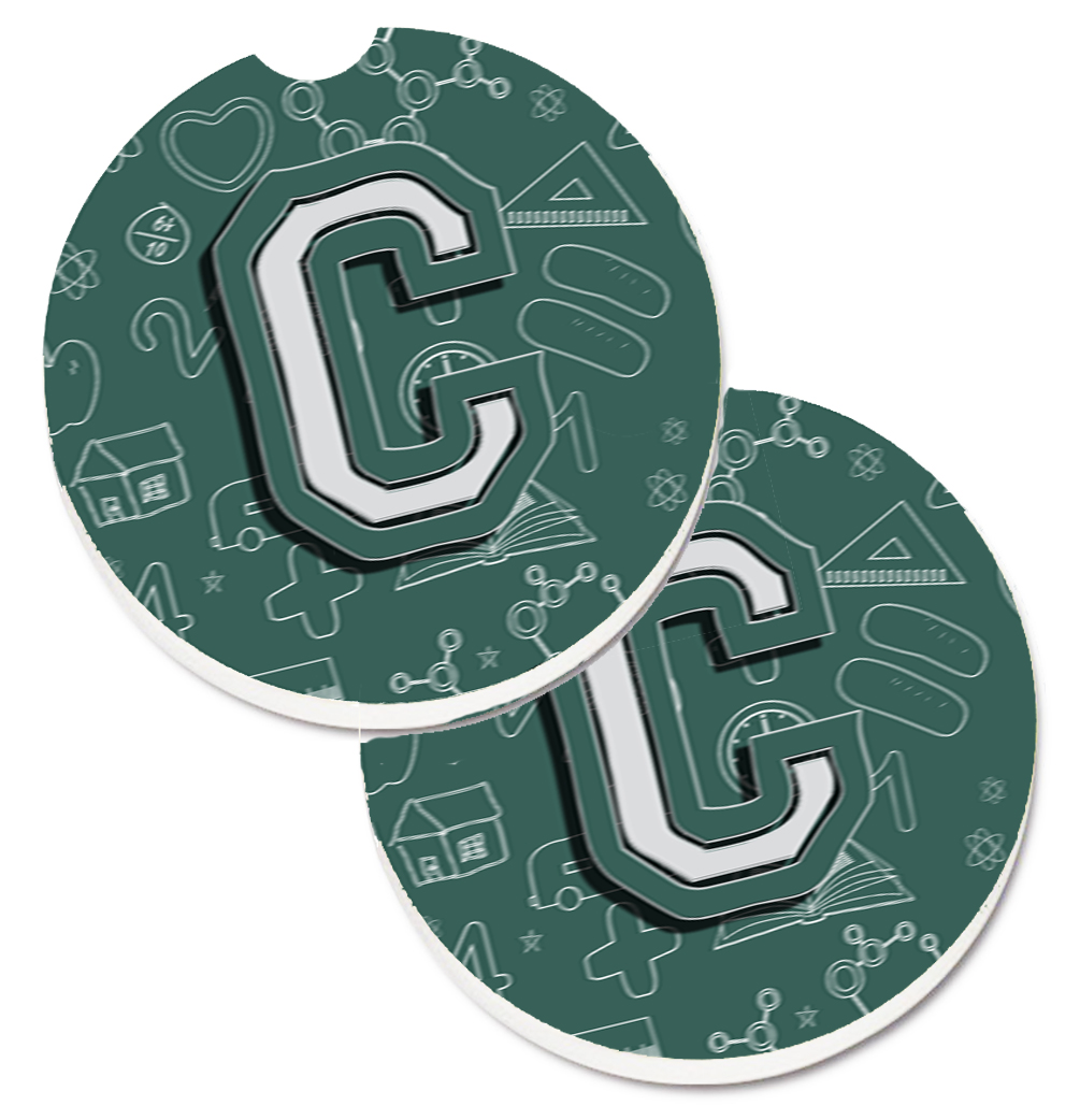 CJ2010-CCARC Letter C Back to School Initial Set of 2 Cup Holder Car Coaster