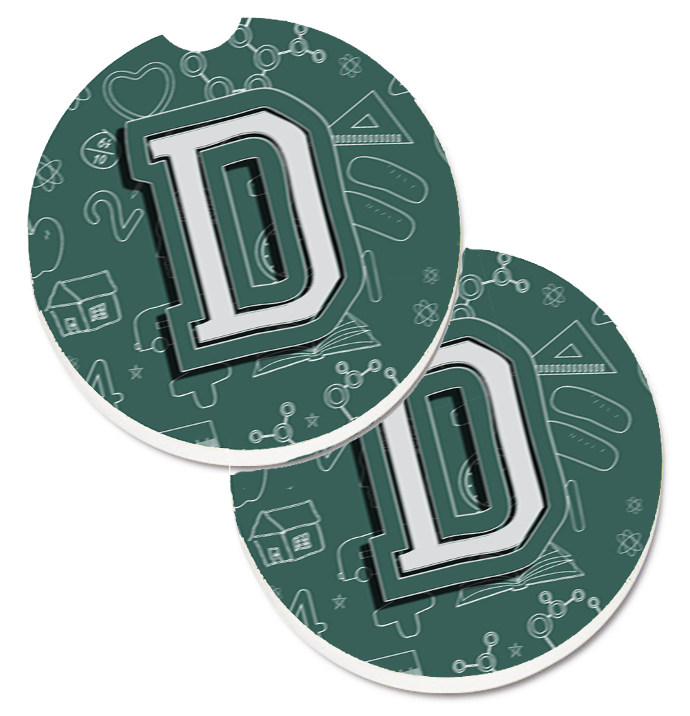 CJ2010-DCARC Letter D Back to School Initial Set of 2 Cup Holder Car Coaster