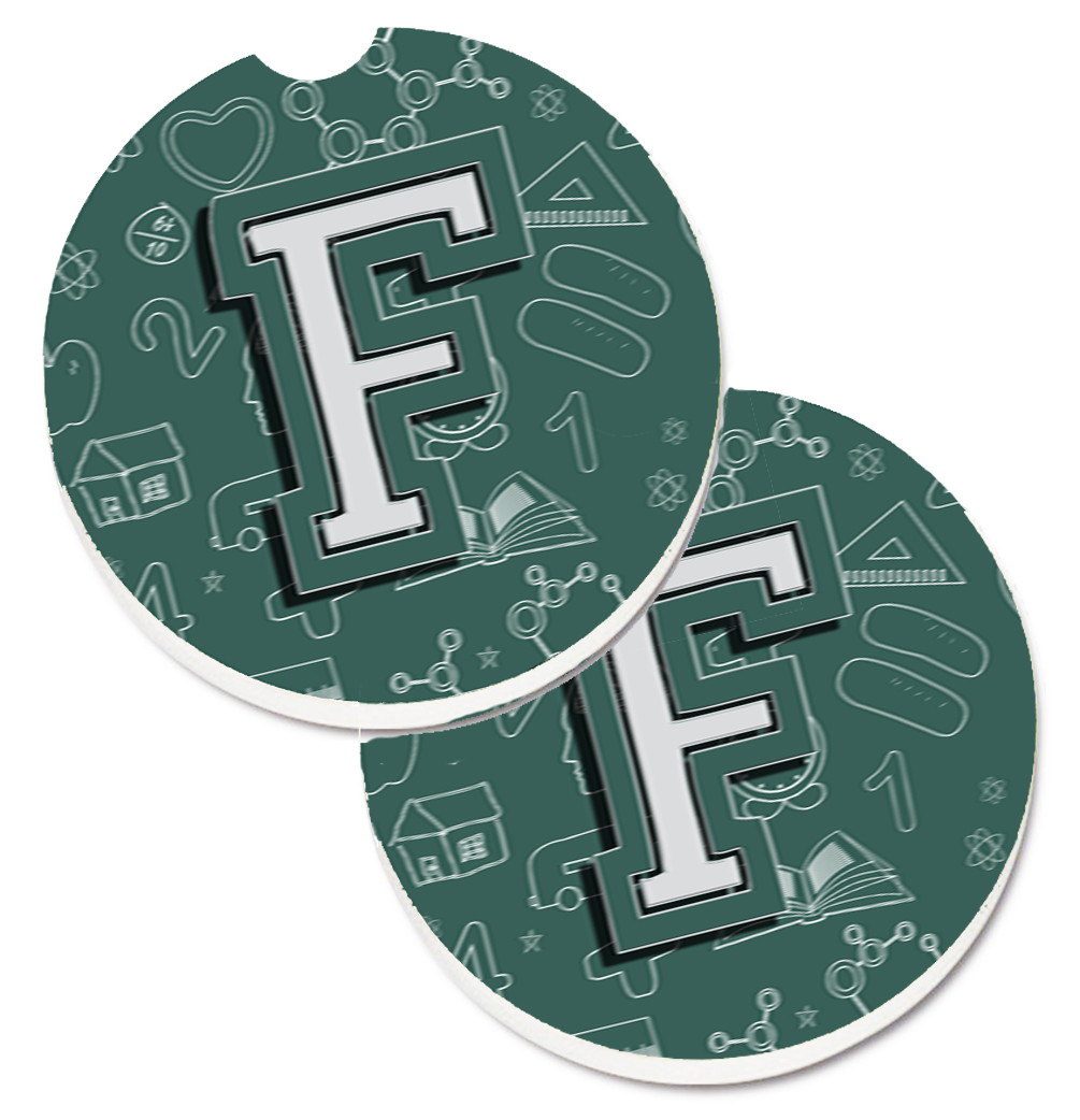 Letter F Back to School Initial Set of 2 Cup Holder Car Coaster