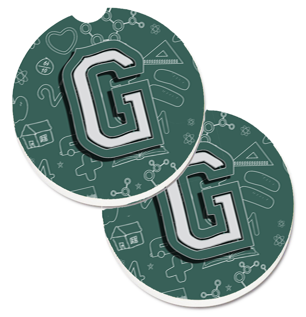 Letter G Back to School Initial Set of 2 Cup Holder Car Coaster