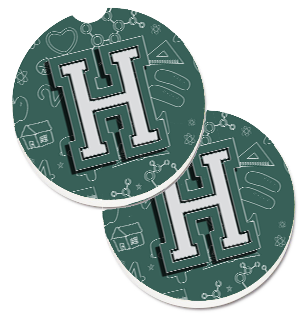 CJ2010-HCARC Letter H Back to School Initial Set of 2 Cup Holder Car Coaster