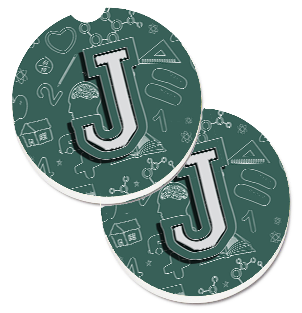 CJ2010-JCARC Letter J Back to School Initial Set of 2 Cup Holder Car Coaster
