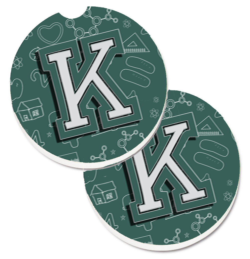 Letter K Back to School Initial Set of 2 Cup Holder Car Coaster