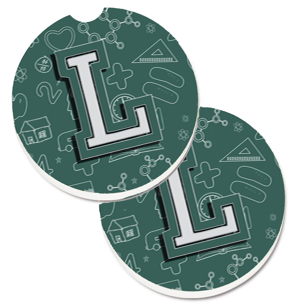 CJ2010-LCARC Letter L Back to School Initial Set of 2 Cup Holder Car Coaster