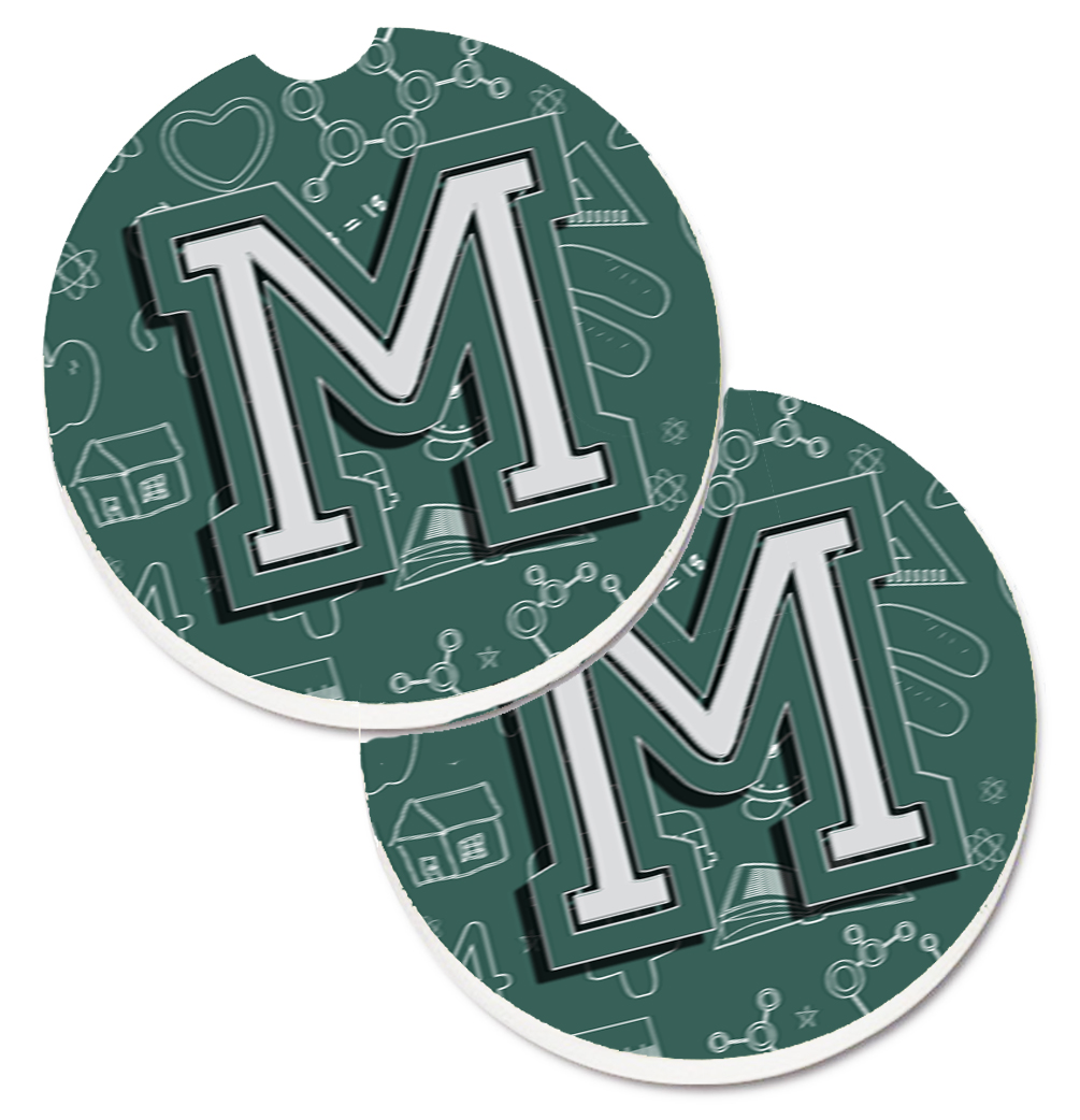 CJ2010-MCARC Letter M Back to School Initial Set of 2 Cup Holder Car Coaster