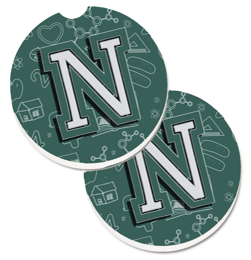 CJ2010-NCARC Letter N Back to School Initial Set of 2 Cup Holder Car Coaster