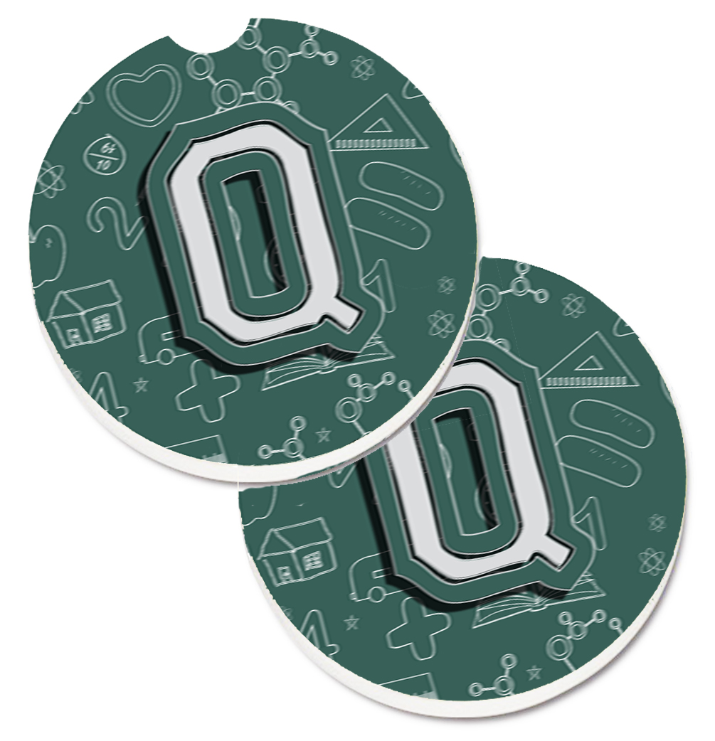 CJ2010-QCARC Letter Q Back to School Initial Set of 2 Cup Holder Car Coaster