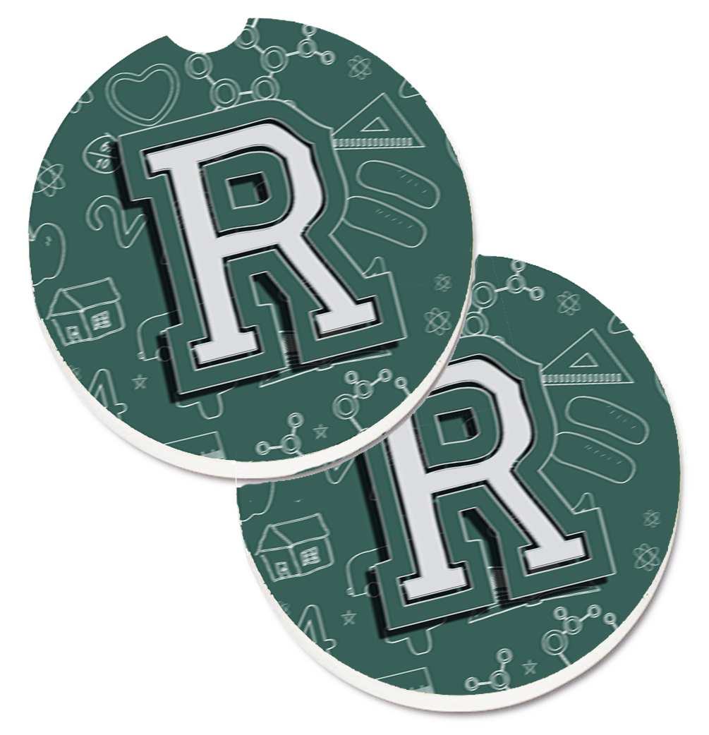 CJ2010-RCARC Letter R Back to School Initial Set of 2 Cup Holder Car Coaster