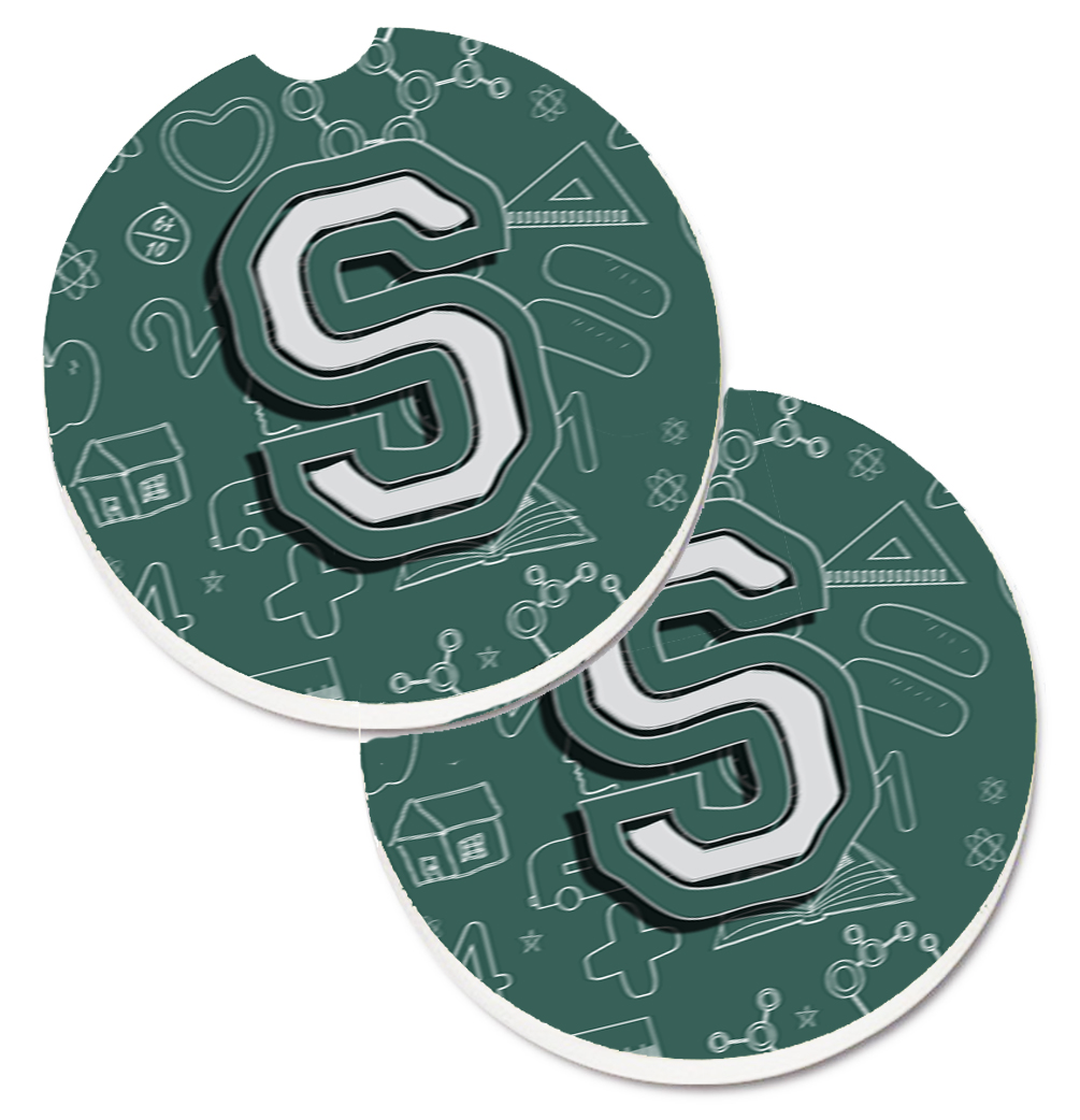 CJ2010-SCARC Letter S Back to School Initial Set of 2 Cup Holder Car Coaster