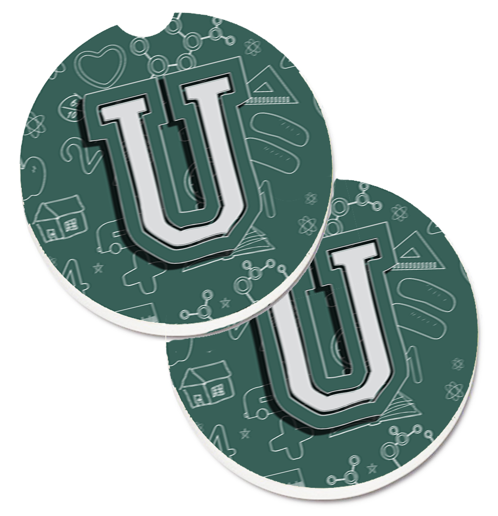CJ2010-UCARC Letter U Back to School Initial Set of 2 Cup Holder Car Coaster