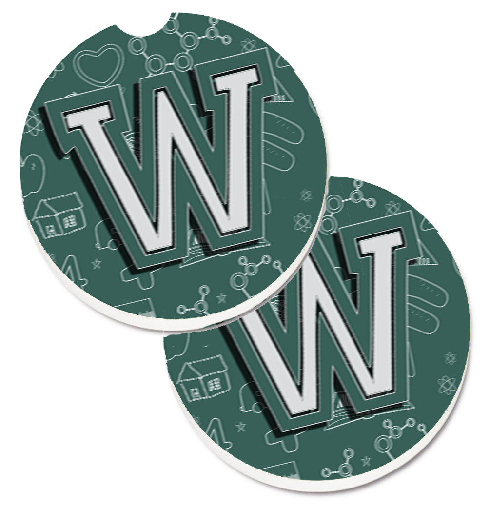 CJ2010-WCARC Letter W Back to School Initial Set of 2 Cup Holder Car Coaster