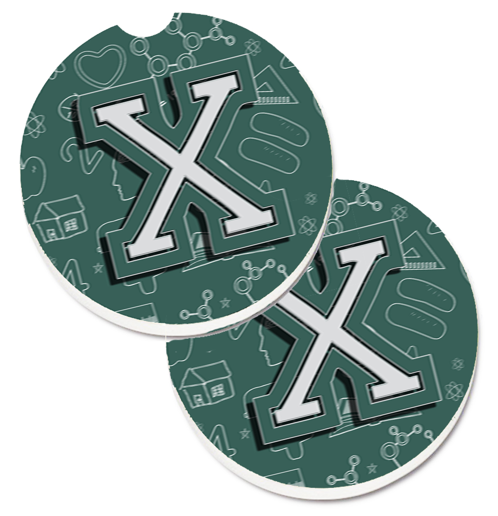 CJ2010-XCARC Letter X Back to School Initial Set of 2 Cup Holder Car Coaster