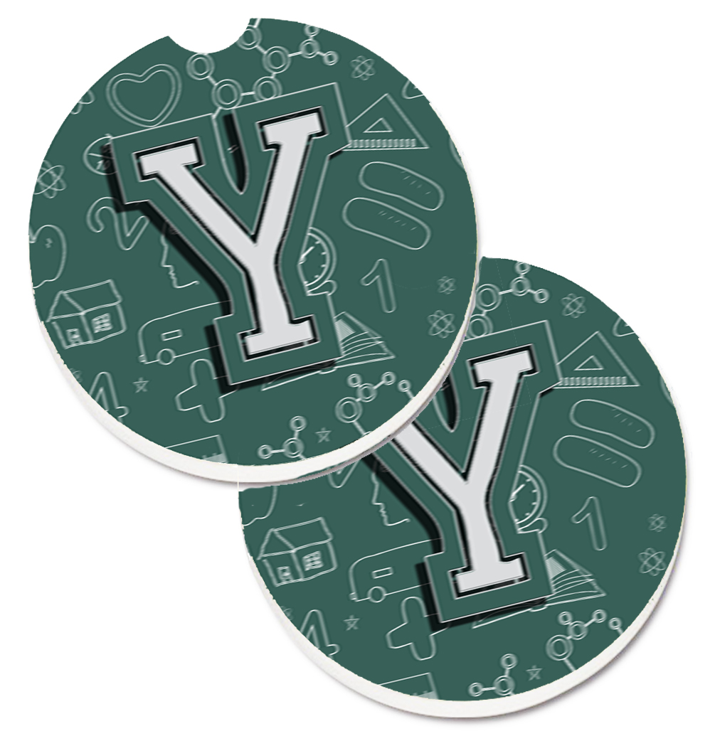 CJ2010-YCARC Letter Y Back to School Initial Set of 2 Cup Holder Car Coaster