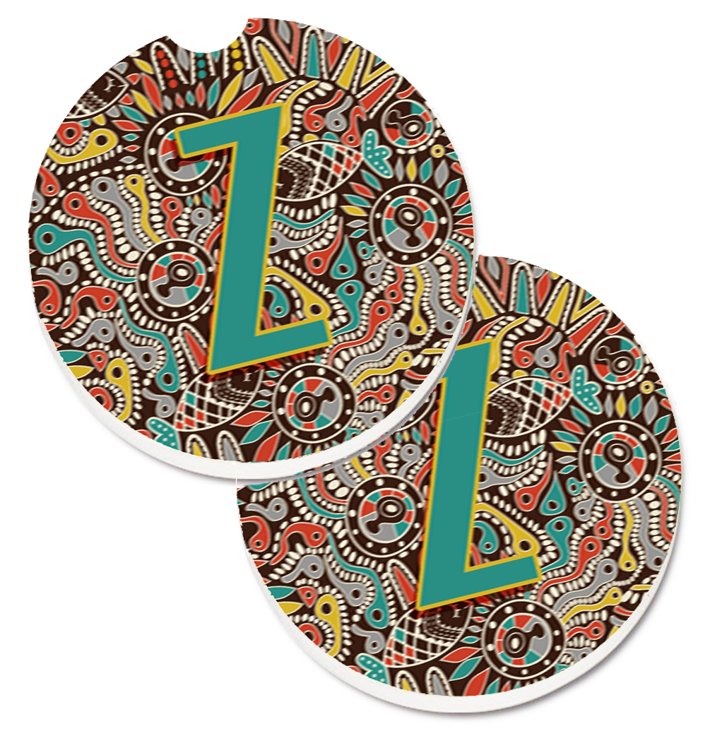 CJ2013-ZCARC Letter Z Retro Tribal Alphabet Initial Set of 2 Cup Holder Car Coaster