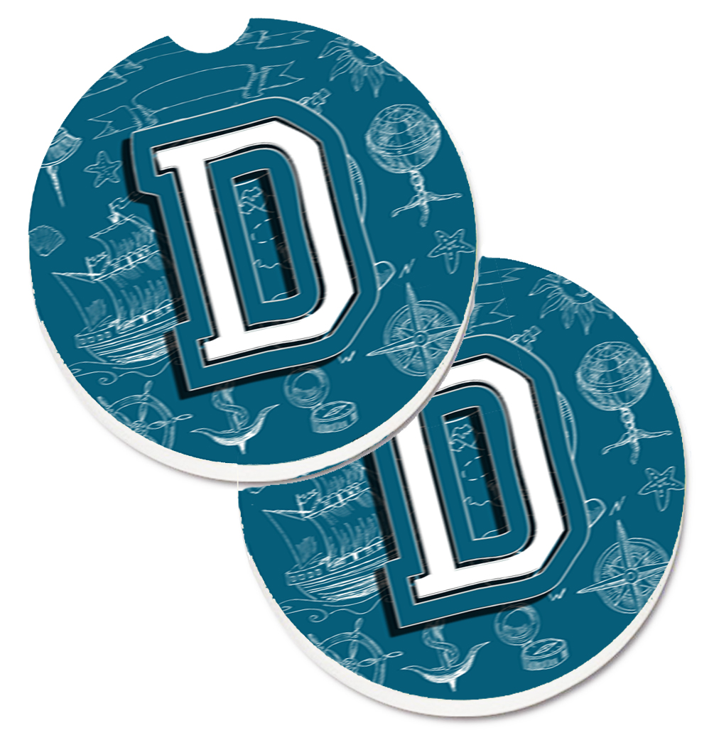 Letter D Sea Doodles Initial Alphabet Set of 2 Cup Holder Car Coaster