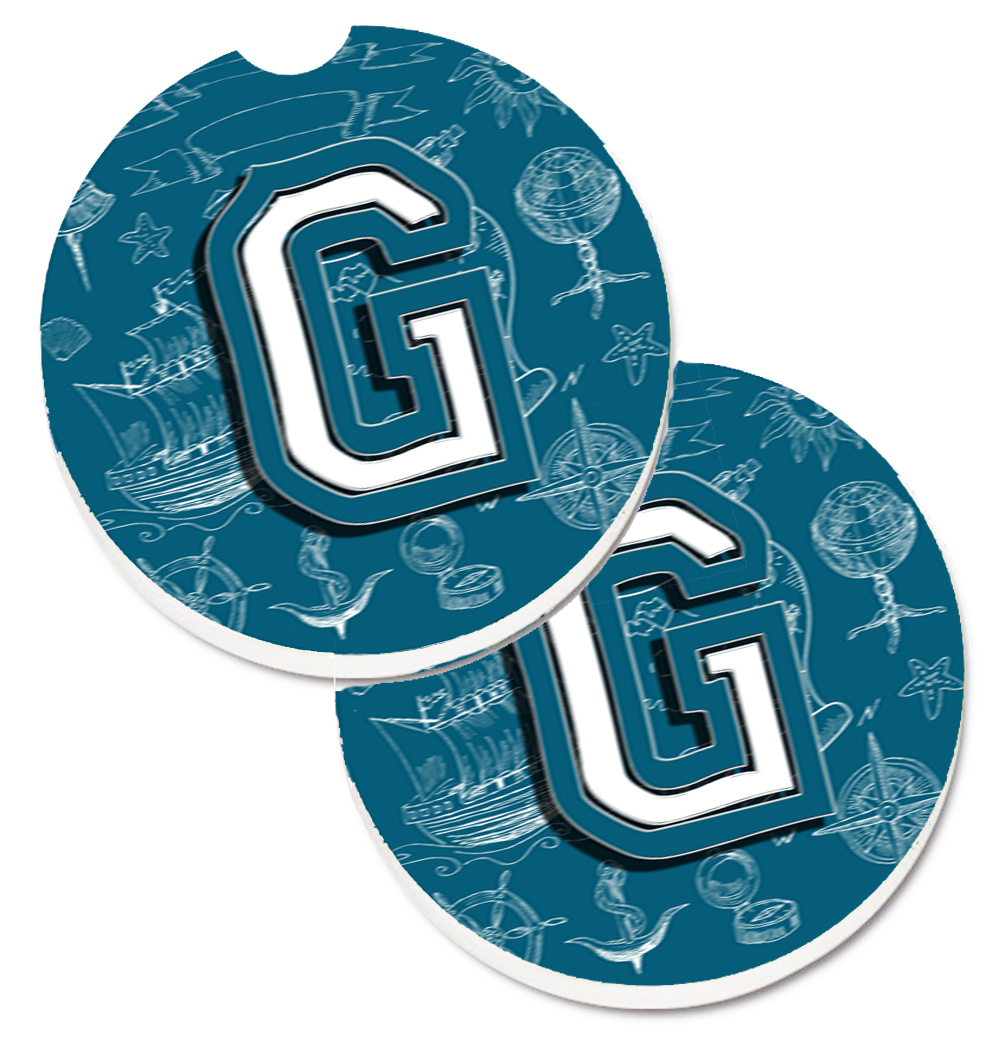 Letter G Sea Doodles Initial Alphabet Set of 2 Cup Holder Car Coaster