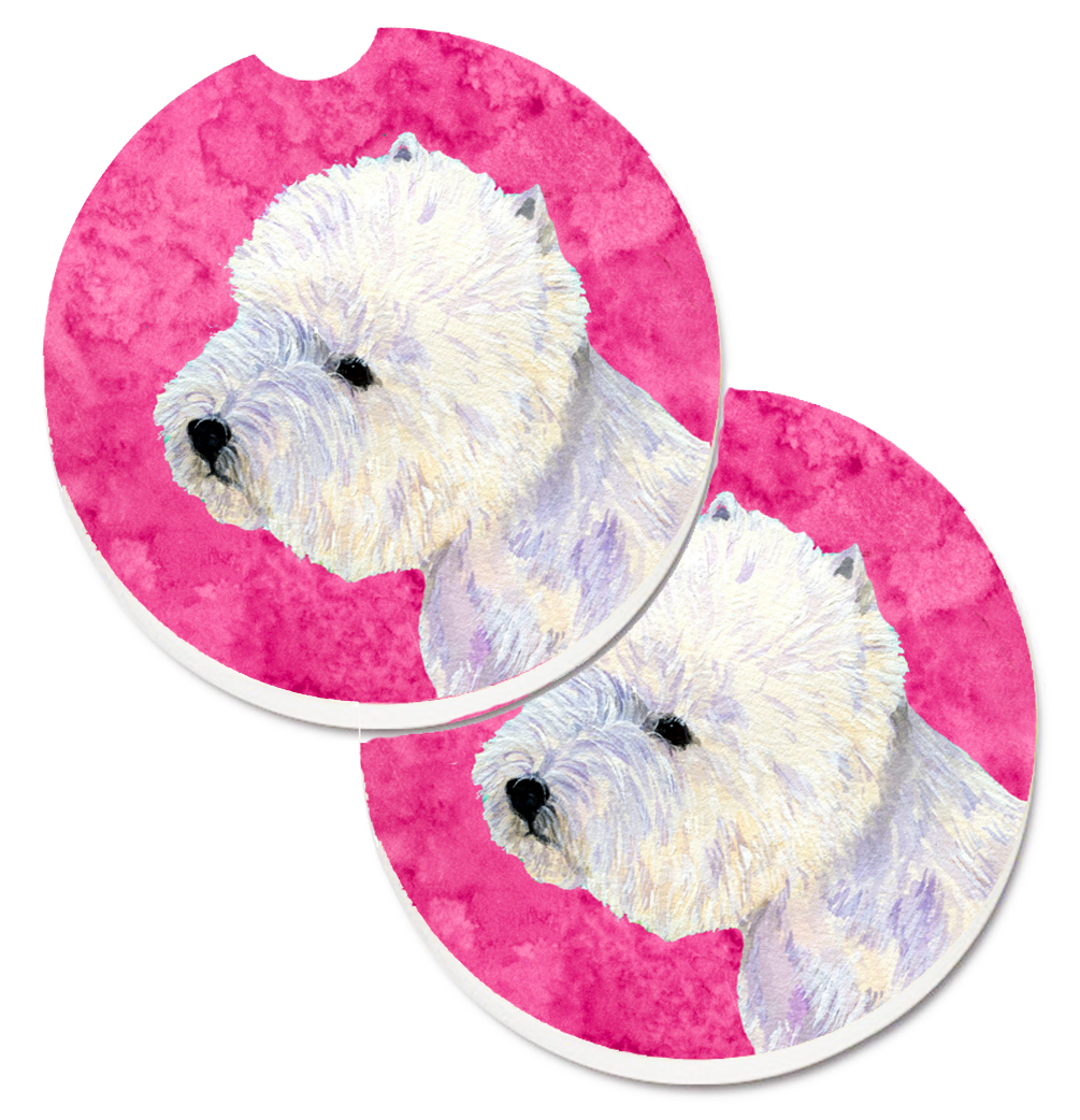 LH9360PKCARC Pink Westie Set of 2 Cup Holder Car Coaster