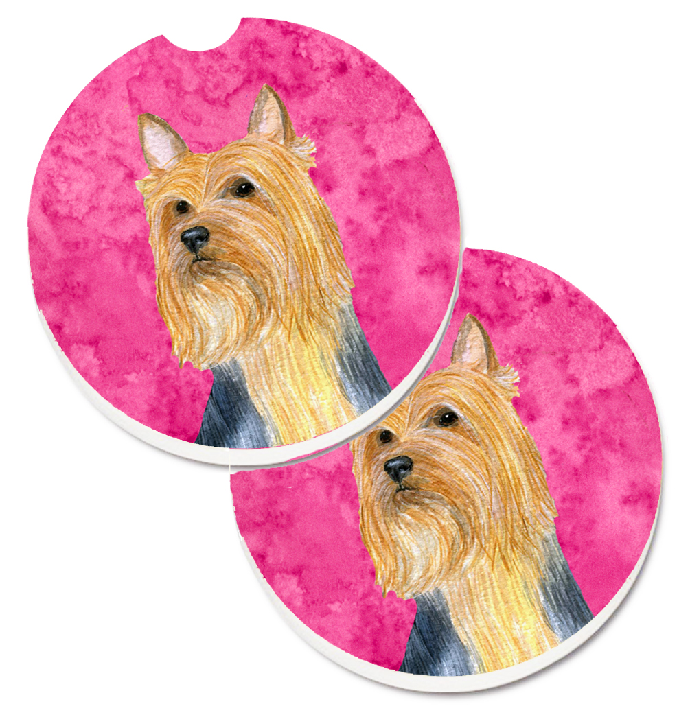 LH9361PKCARC Pink Silky Terrier Set of 2 Cup Holder Car Coaster