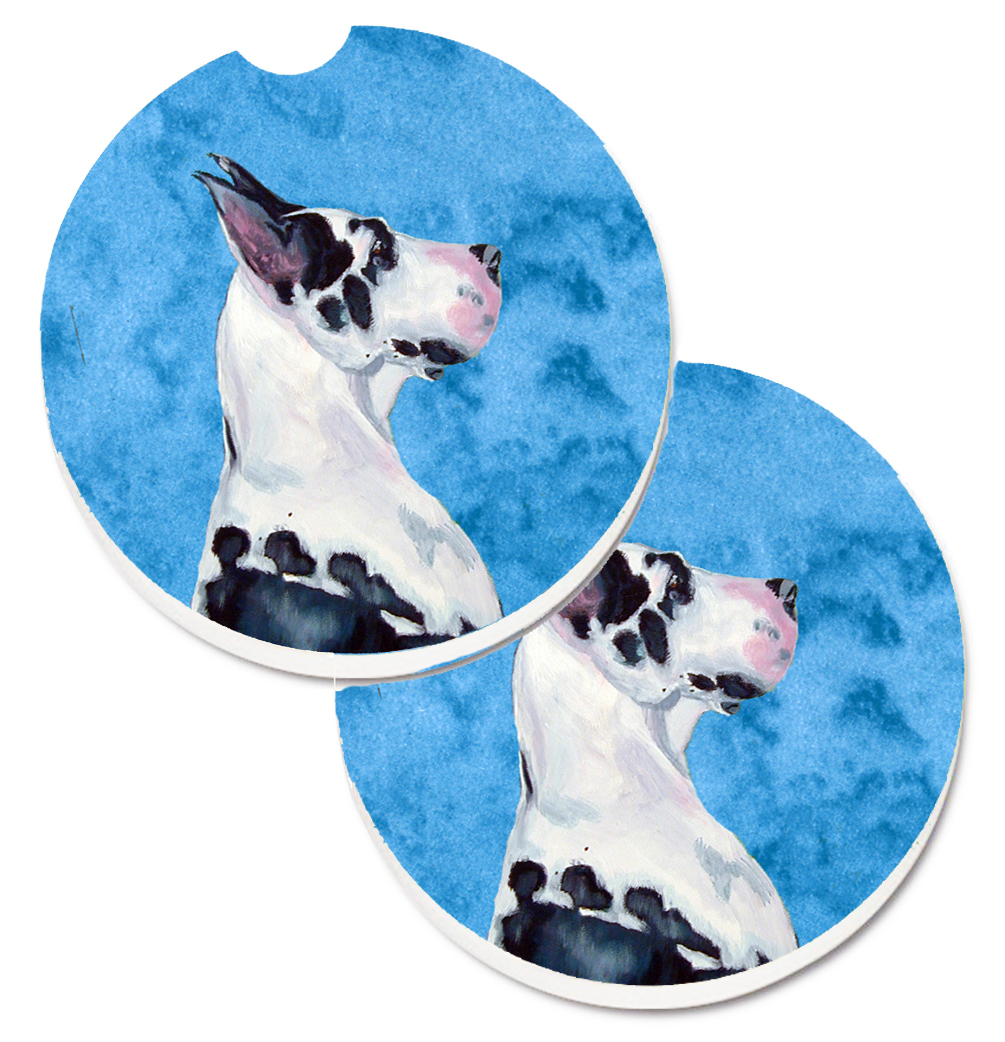 LH9371BUCARC Blue Great Dane Set of 2 Cup Holder Car Coaster
