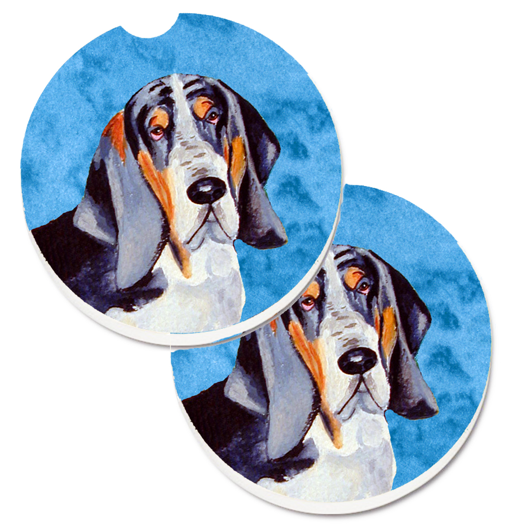 Blue Basset Hound Set of 2 Cup Holder Car Coaster