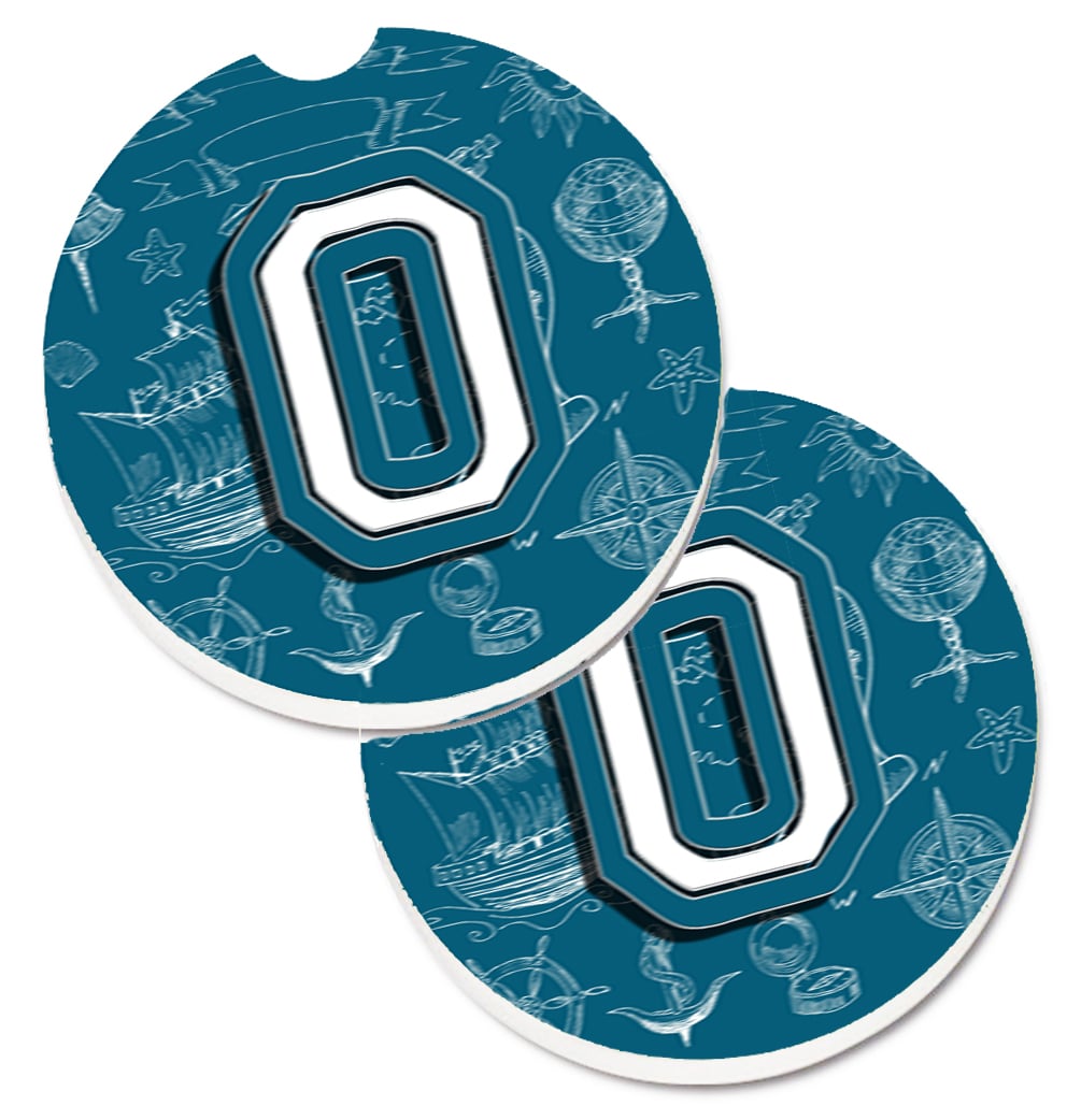 CJ2014-OCARC Letter O Sea Doodles Initial Alphabet Set of 2 Cup Holder Car Coaster