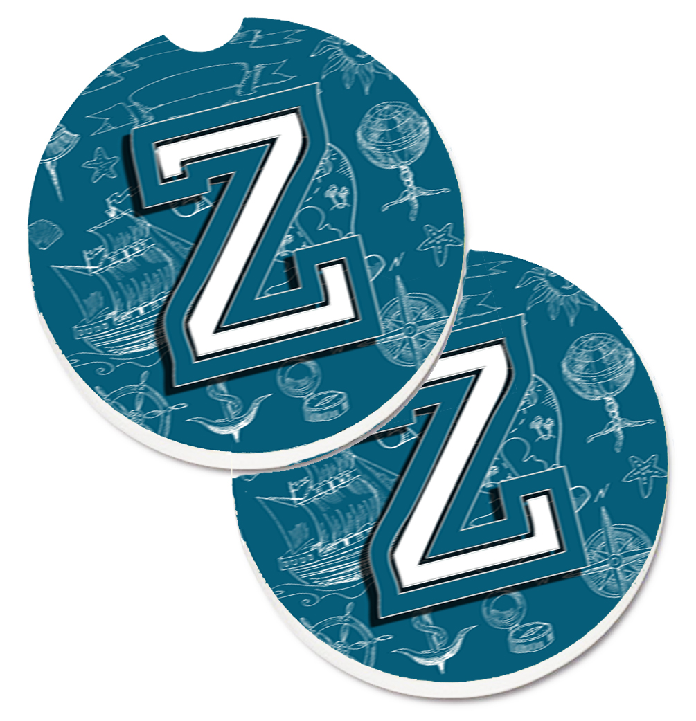 CJ2014-ZCARC Letter Z Sea Doodles Initial Alphabet Set of 2 Cup Holder Car Coaster