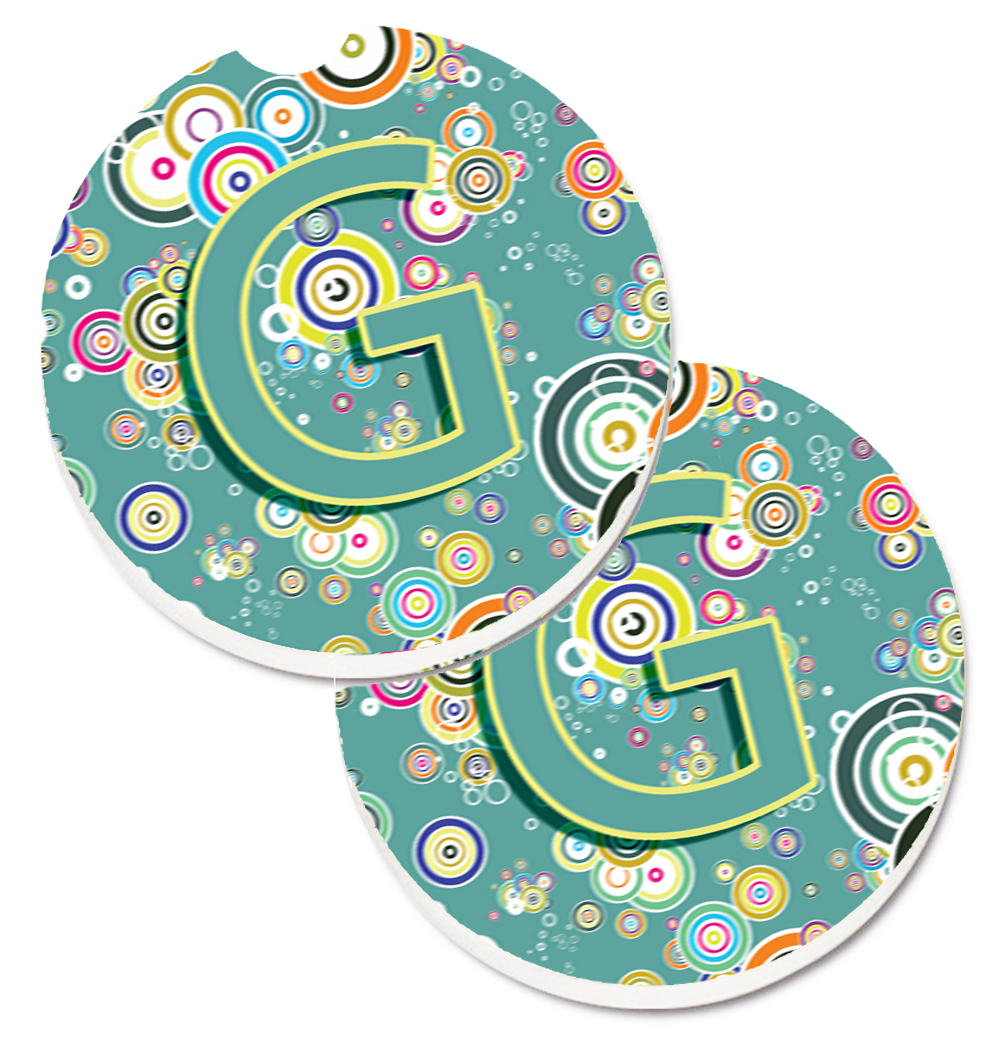 CJ2015-GCARC Letter G Circle Circle Teal Initial Alphabet Set of 2 Cup Holder Car Coaster