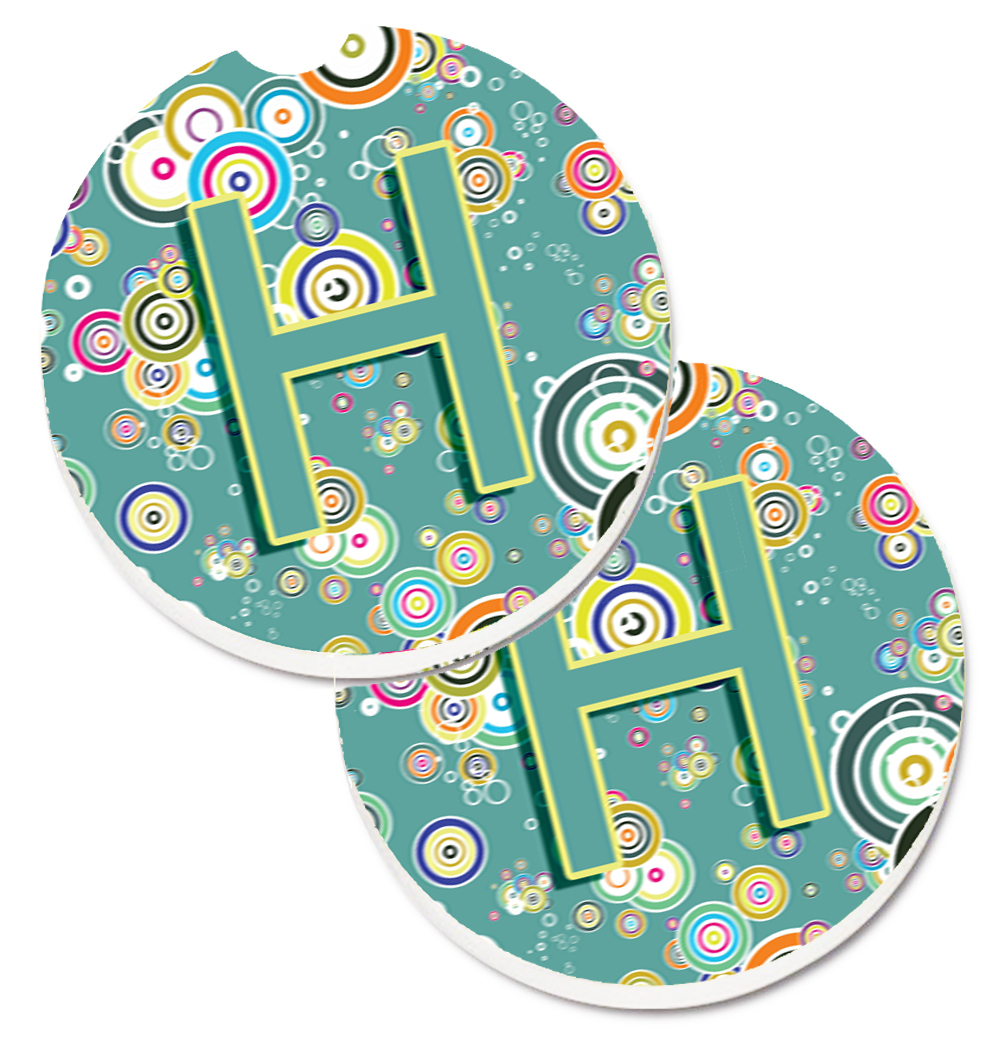 CJ2015-HCARC Letter H Circle Circle Teal Initial Alphabet Set of 2 Cup Holder Car Coaster