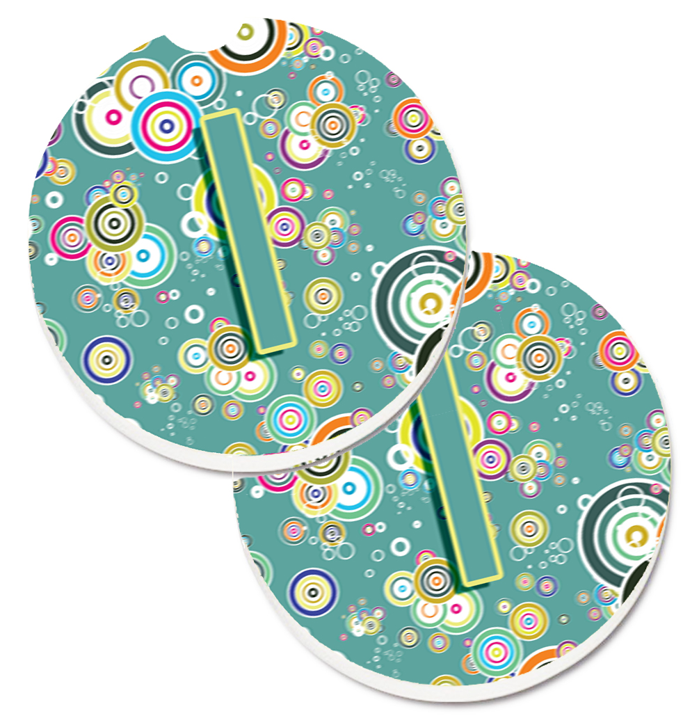 CJ2015-ICARC Letter I Circle Circle Teal Initial Alphabet Set of 2 Cup Holder Car Coaster