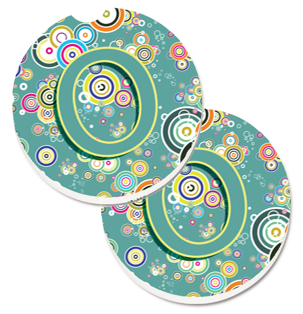 CJ2015-OCARC Letter O Circle Circle Teal Initial Alphabet Set of 2 Cup Holder Car Coaster