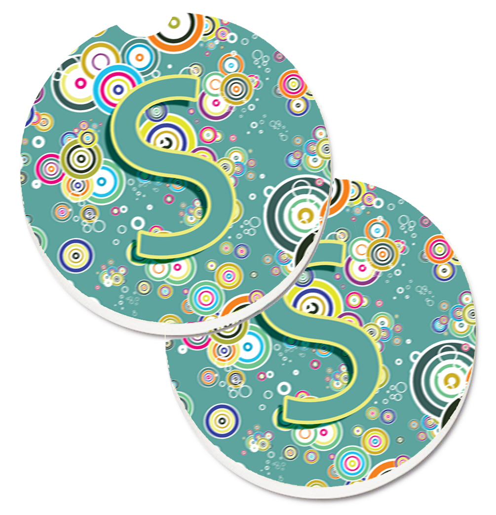 CJ2015-SCARC Letter S Circle Circle Teal Initial Alphabet Set of 2 Cup Holder Car Coaster