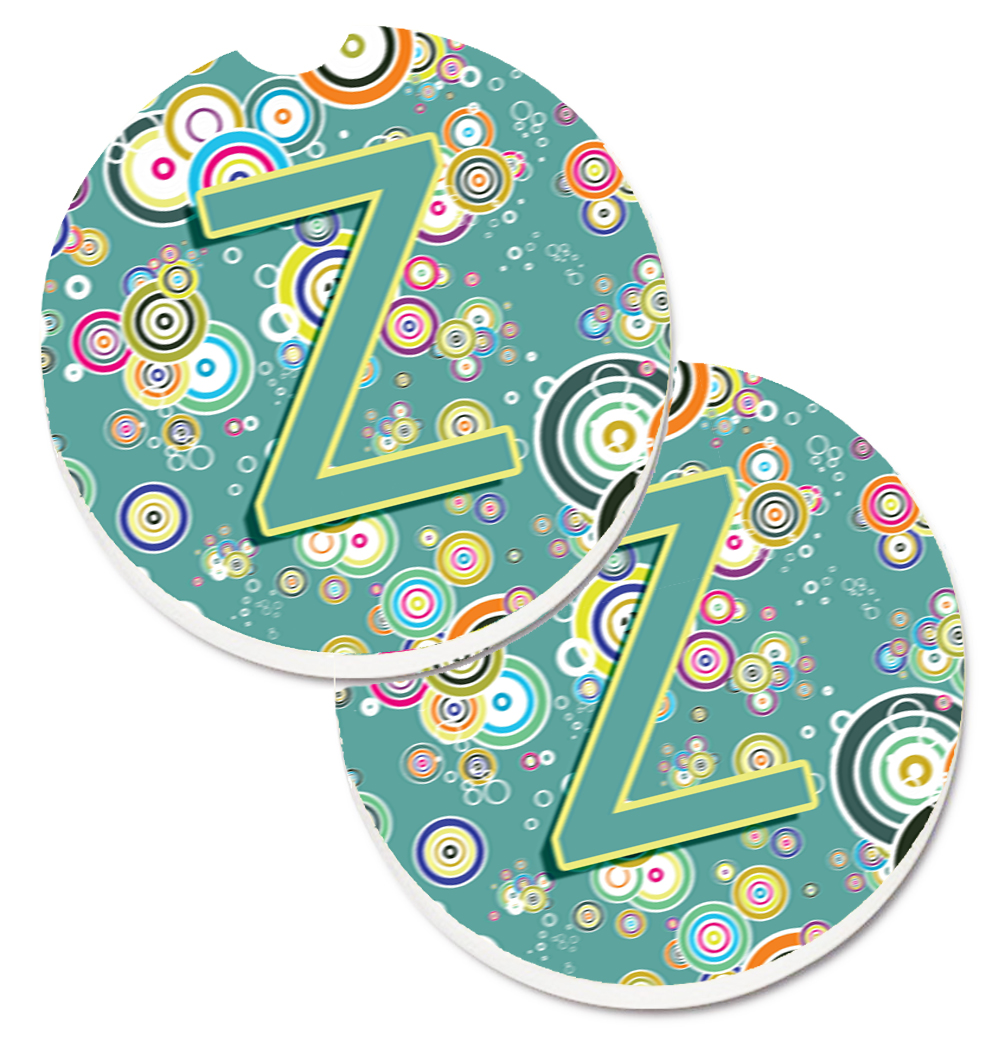 CJ2015-ZCARC Letter Z Circle Circle Teal Initial Alphabet Set of 2 Cup Holder Car Coaster