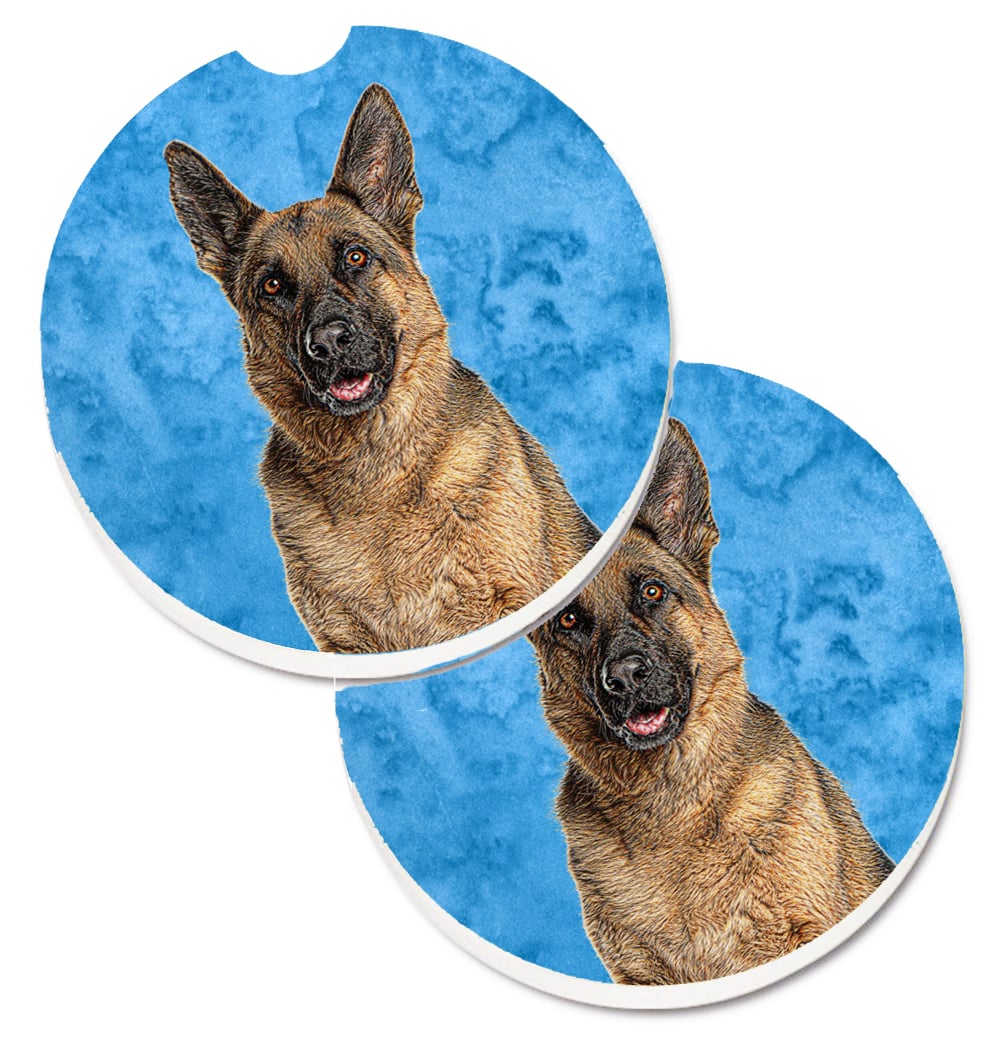 Blue German Shepherd Set of 2 Cup Holder Car Coaster