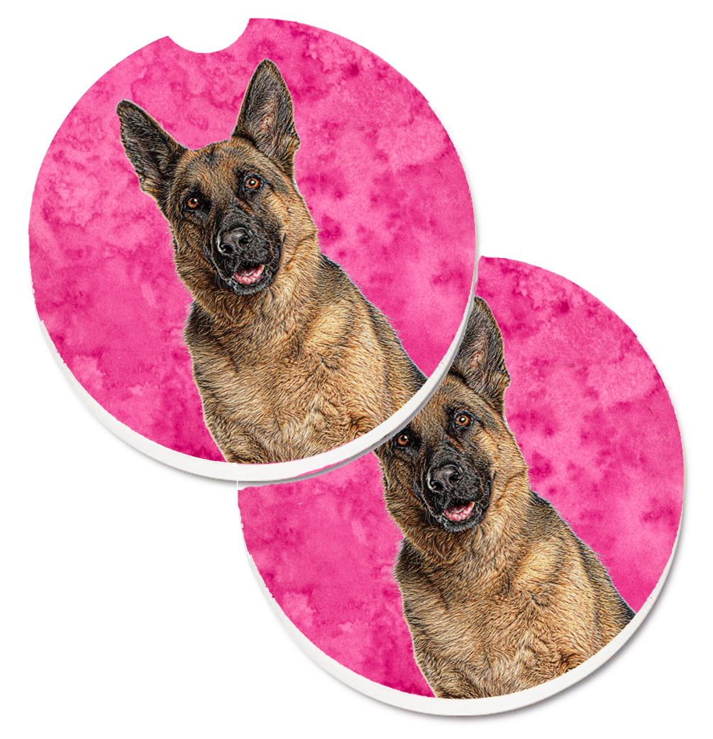 Pink German Shepherd Set of 2 Cup Holder Car Coaster