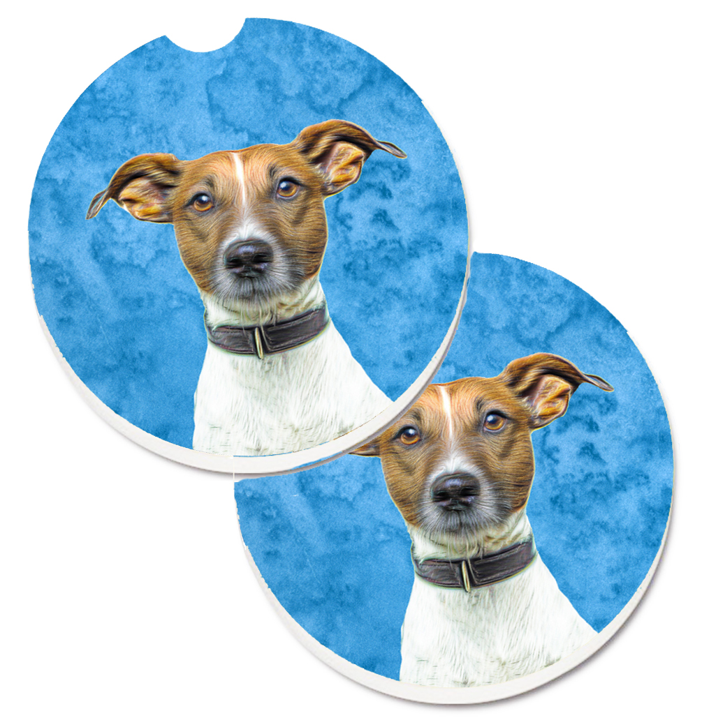 KJ1226BUCARC Blue Jack Russell Terrier Set of 2 Cup Holder Car Coaster