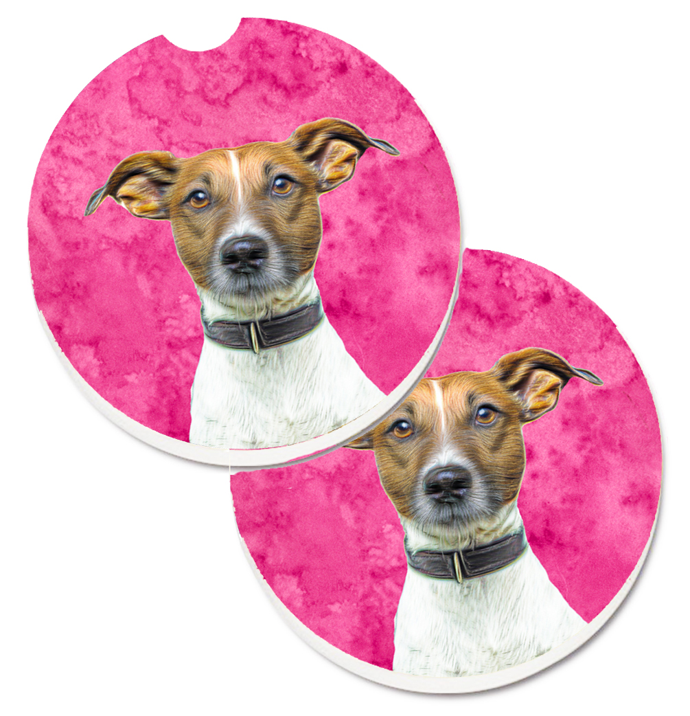 Pink Jack Russell Terrier Set of 2 Cup Holder Car Coaster