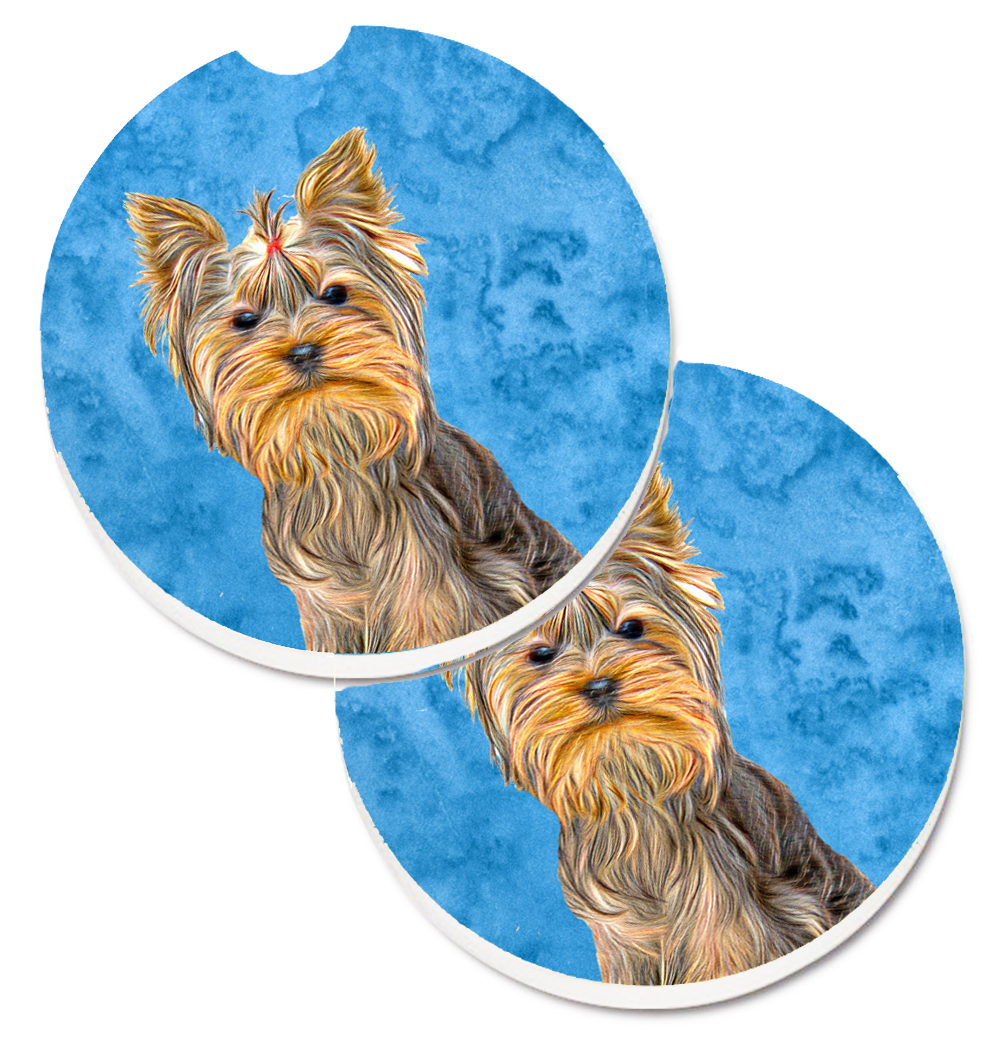 KJ1227BUCARC Blue Yorkie & Yorkshire Terrier Set of 2 Cup Holder Car Coasters