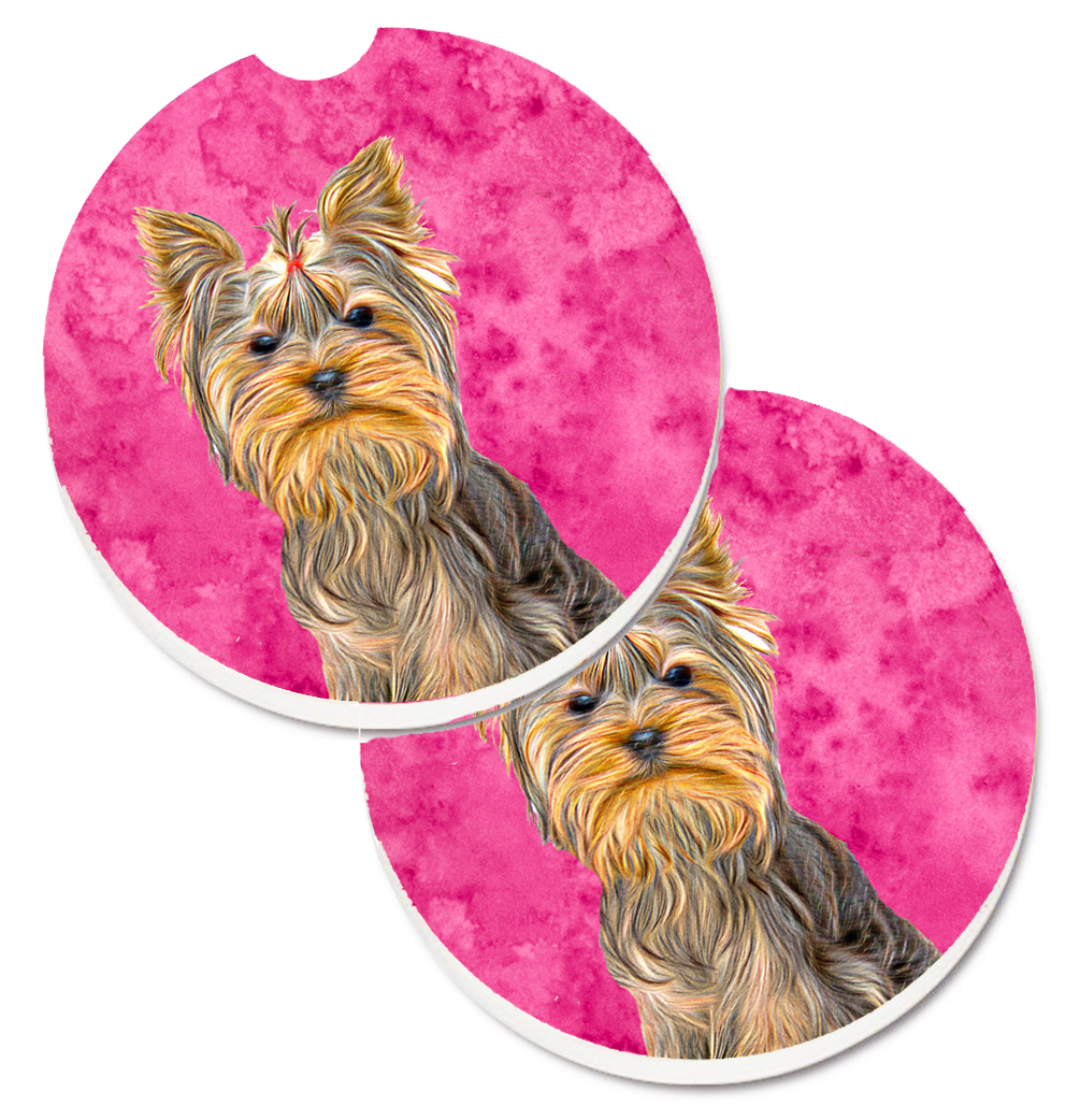KJ1227PKCARC Pink Yorkie & Yorkshire Terrier Set of 2 Cup Holder Car Coasters