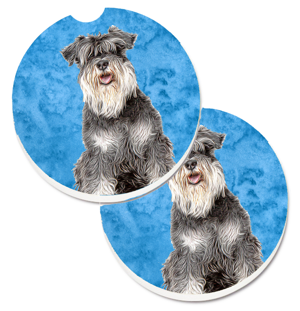 Blue Schnauzer Set of 2 Cup Holder Car Coaster