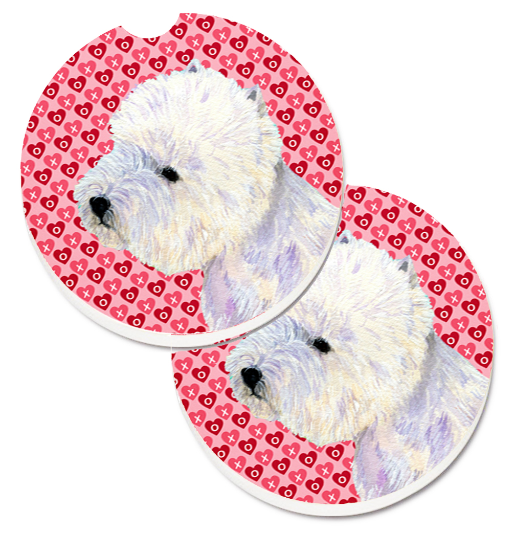 LH9135CARC Westie Hearts Love & Valentines Day Portrait Set of 2 Cup Holder Car Coaster