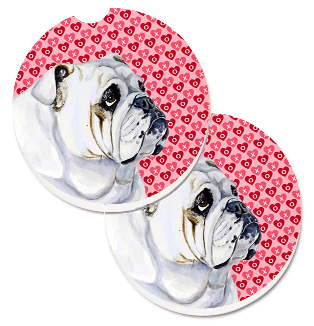 Bulldog English Hearts Love Valentines Day Set of 2 Cup Holder Car Coaster