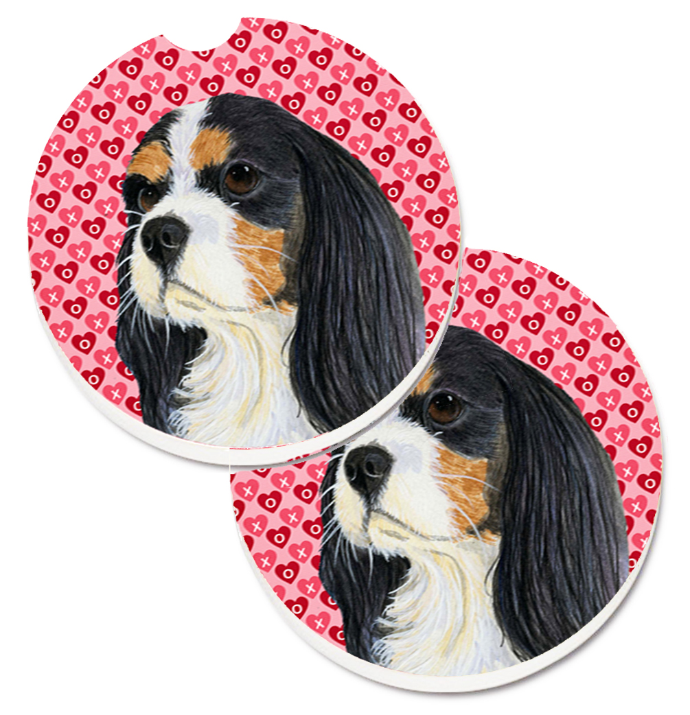 Cavalier Spaniel Hearts Love & Valentines Day Portrait Set of 2 Cup Holder Car Coaster