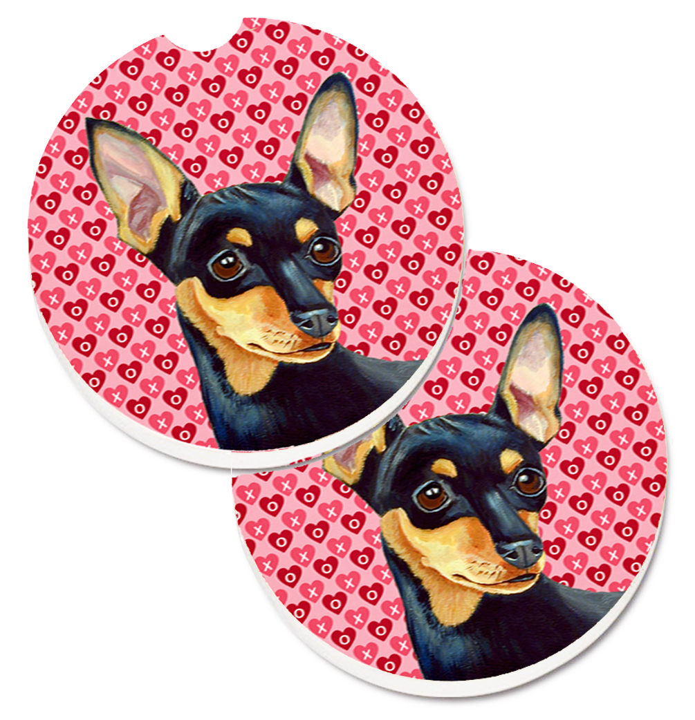 Min Pin Hearts Love & Valentines Day Portrait Set of 2 Cup Holder Car Coaster