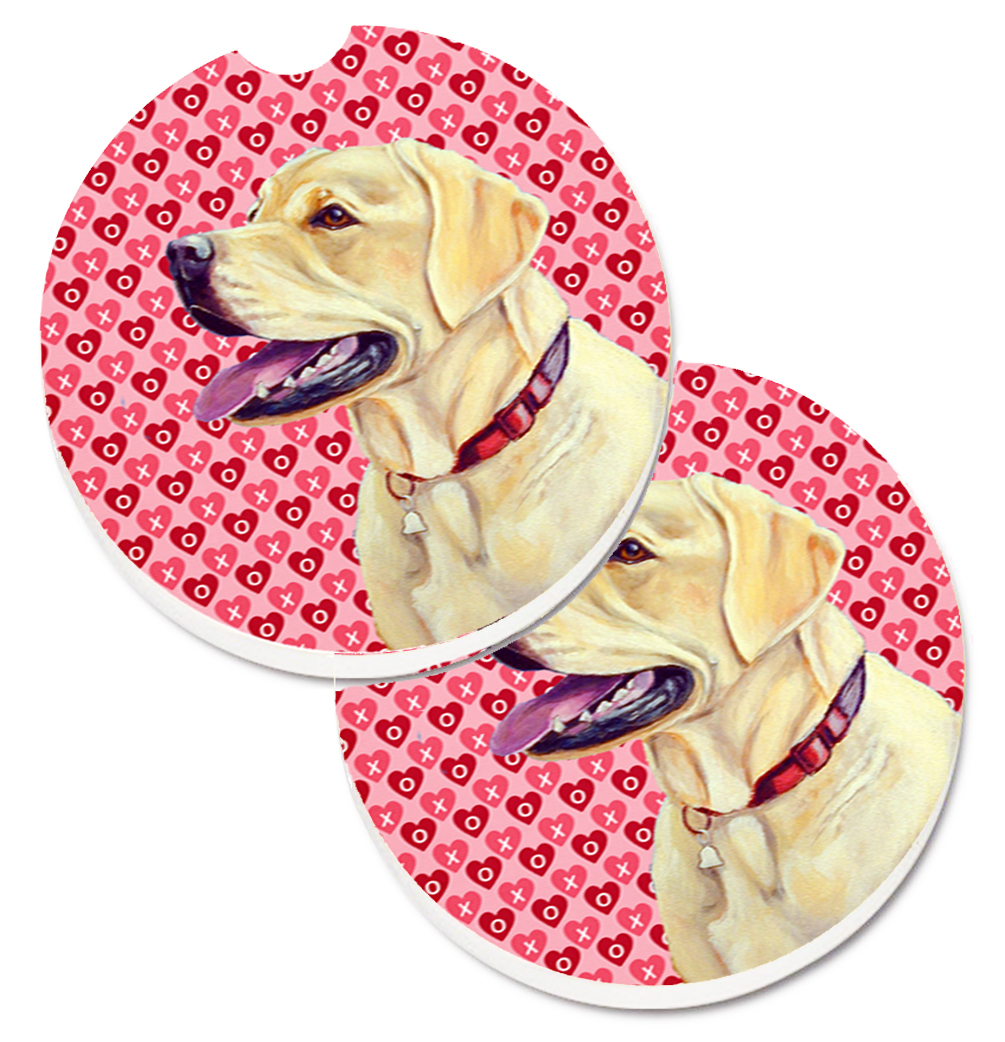 LH9158CARC Labrador Hearts Love & Valentines Day Portrait Set of 2 Cup Holder Car Coaster