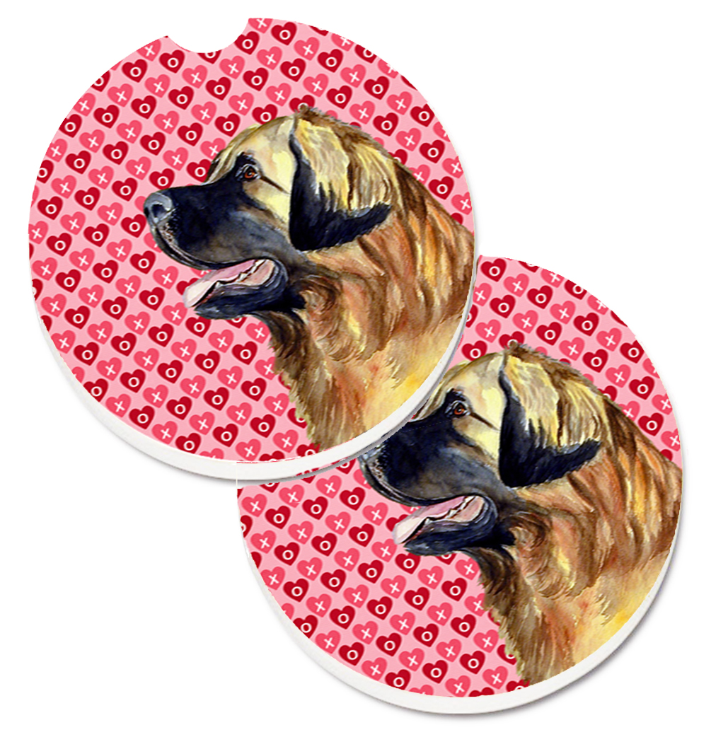 LH9168CARC Leonberger Hearts Love & Valentines Day Portrait Set of 2 Cup Holder Car Coaster