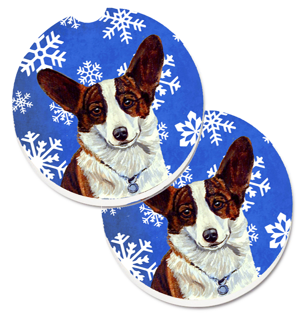 LH9288CARC Corgi Winter Snowflakes Holiday Set of 2 Cup Holder Car Coaster