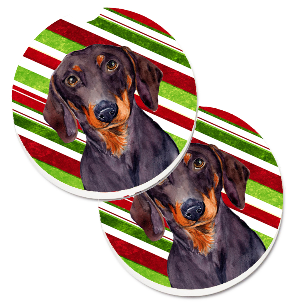 LH9223CARC Dachshund Candy Cane Holiday Christmas Set of 2 Cup Holder Car Coaster